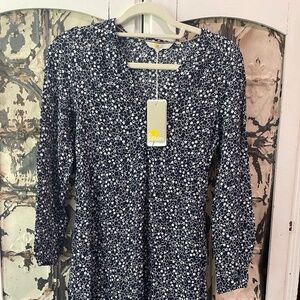 Boden, Navy & White, Mini floral print, Mini dress, Size 2P